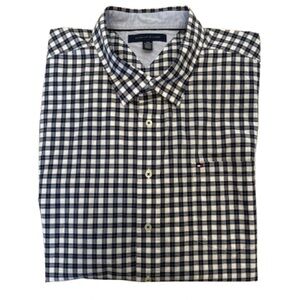 Tommy Hilfiger button up shirt men's XXL blue plaid short sleeve
